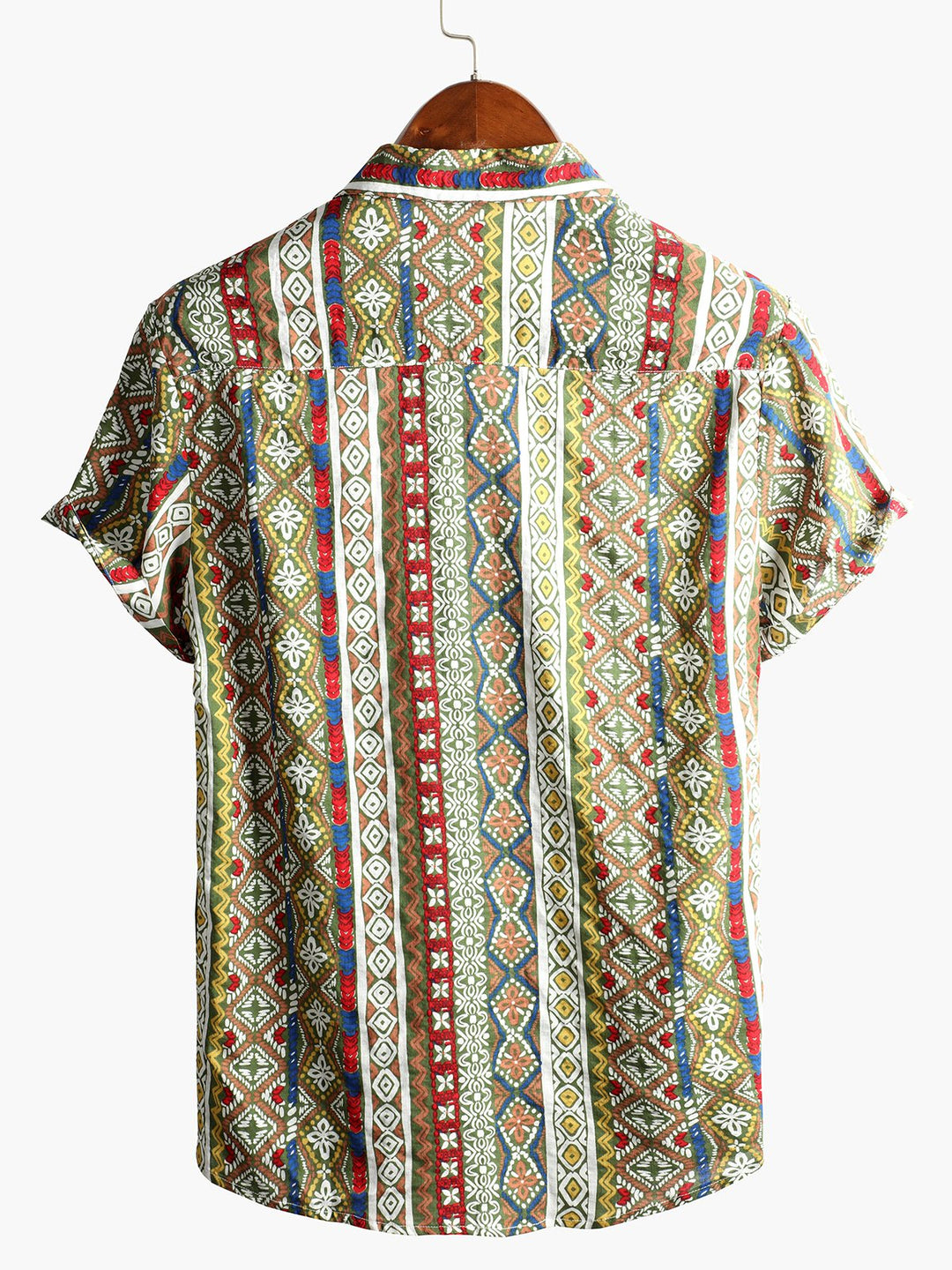 Chemise en coton à manches courtes imprimée patchwork pour homme