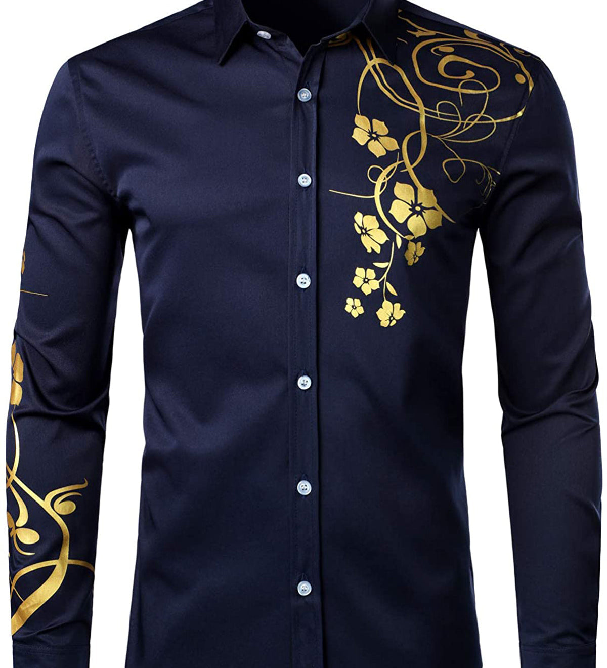 Chemise boutonnée décontractée à manches longues et à fleurs pour hommes