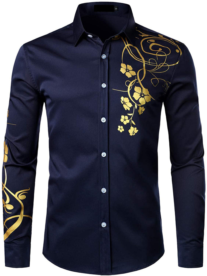 Chemise boutonnée décontractée à manches longues et à fleurs pour hommes