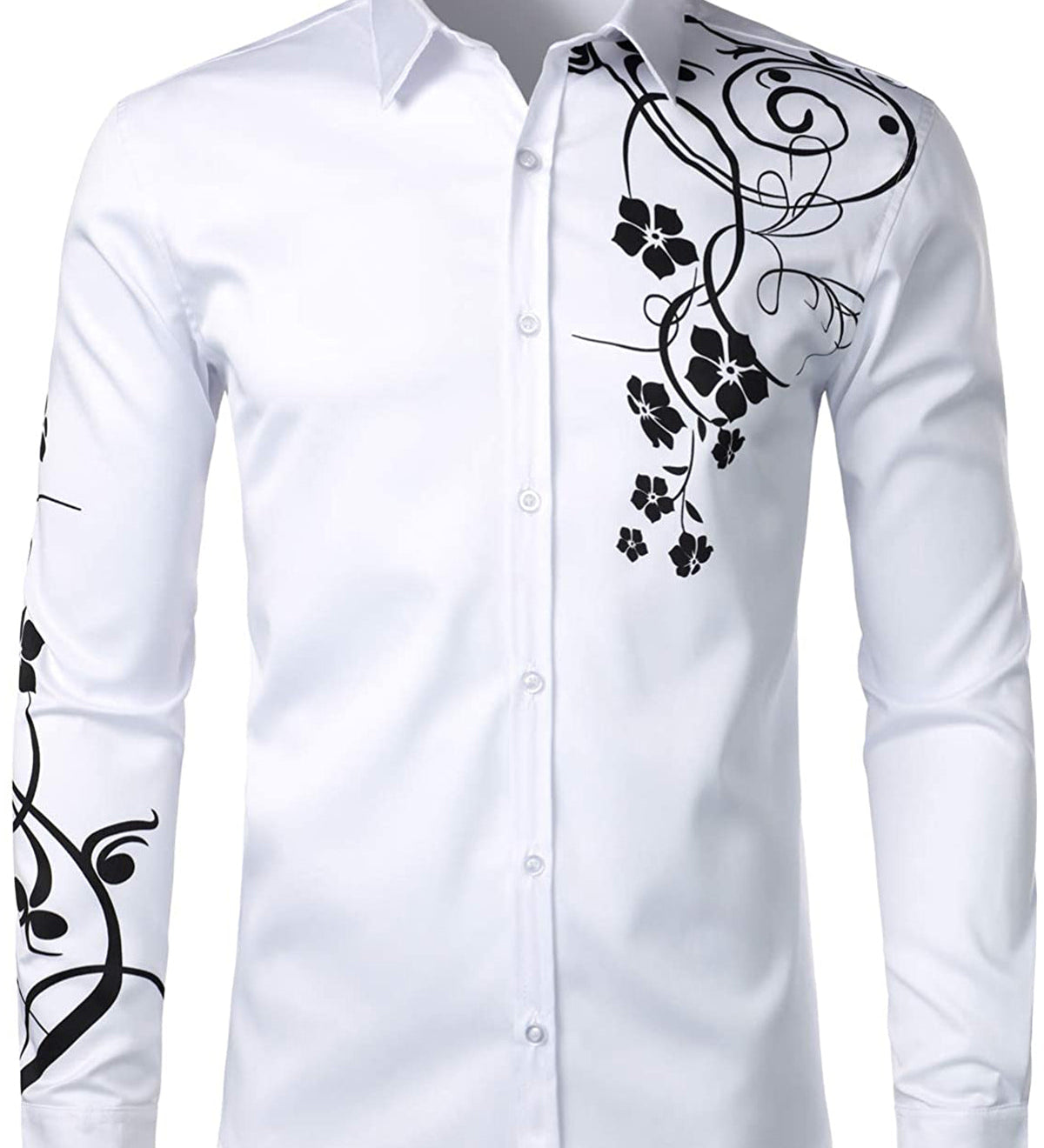 Chemise boutonnée décontractée à manches longues et à fleurs pour hommes