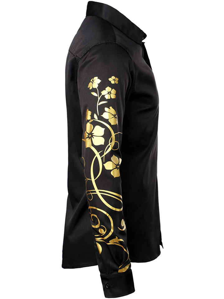 Chemise boutonnée décontractée à manches longues et à fleurs pour hommes