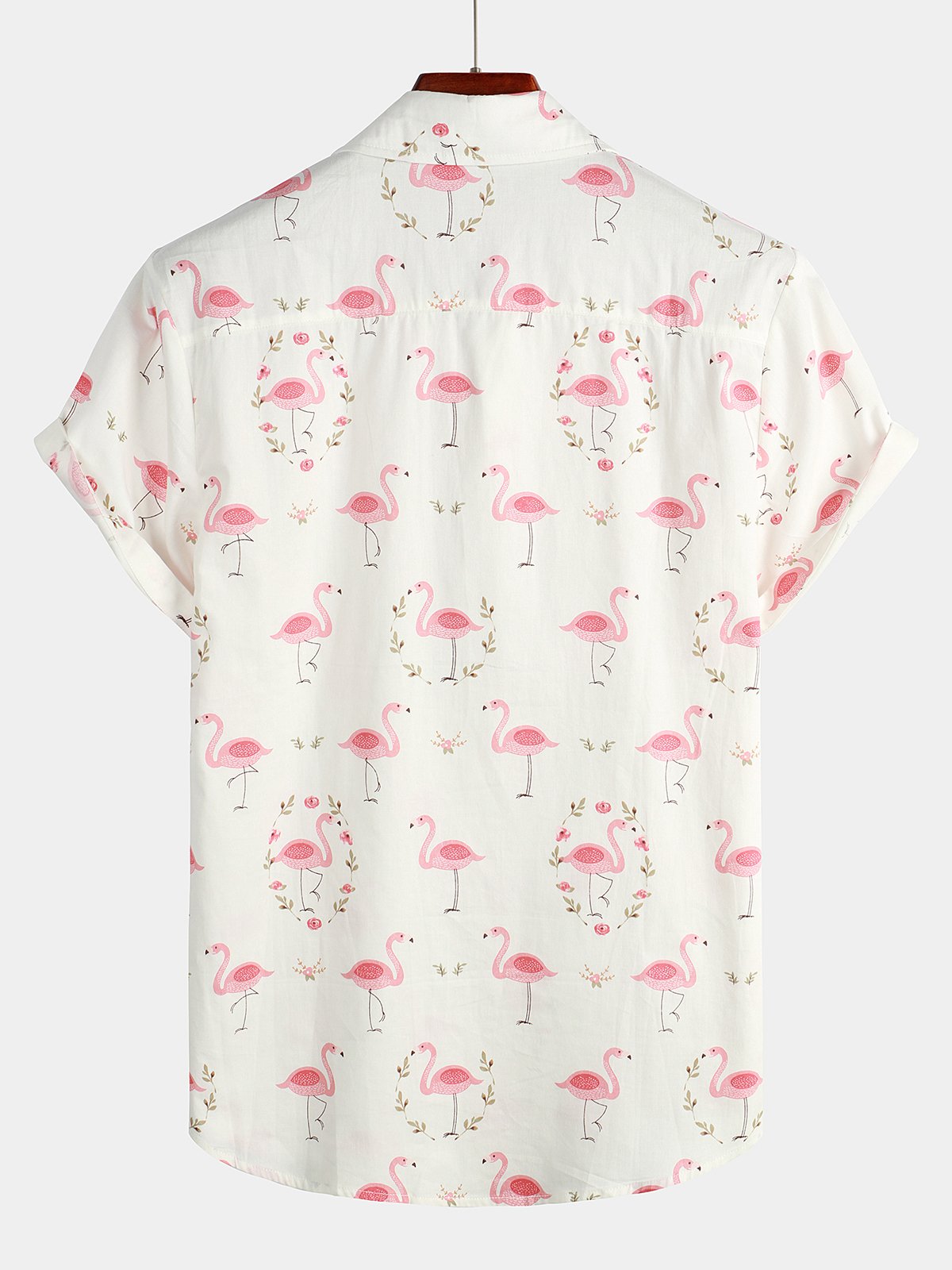 Chemise décontractée à manches courtes en coton à imprimé flamant rose pour hommes