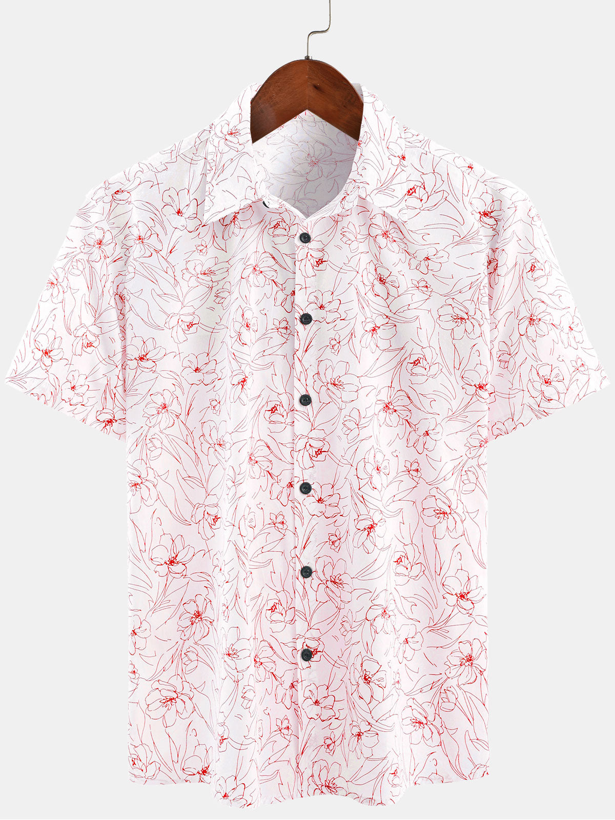 Chemise décontractée à manches courtes en coton pour hommes, imprimé Floral, été