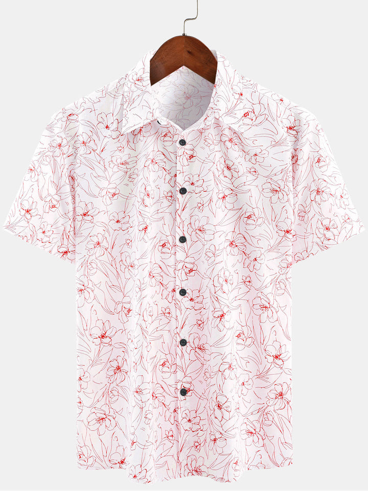 Chemise décontractée à manches courtes en coton pour hommes, imprimé Floral, été