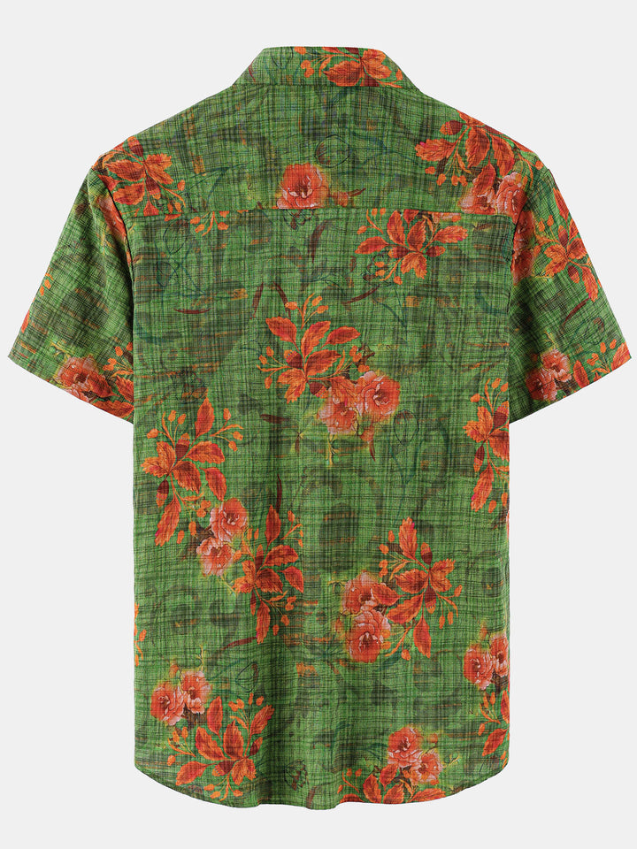 Chemise hawaïenne décontractée à manches courtes et motif floral pour homme