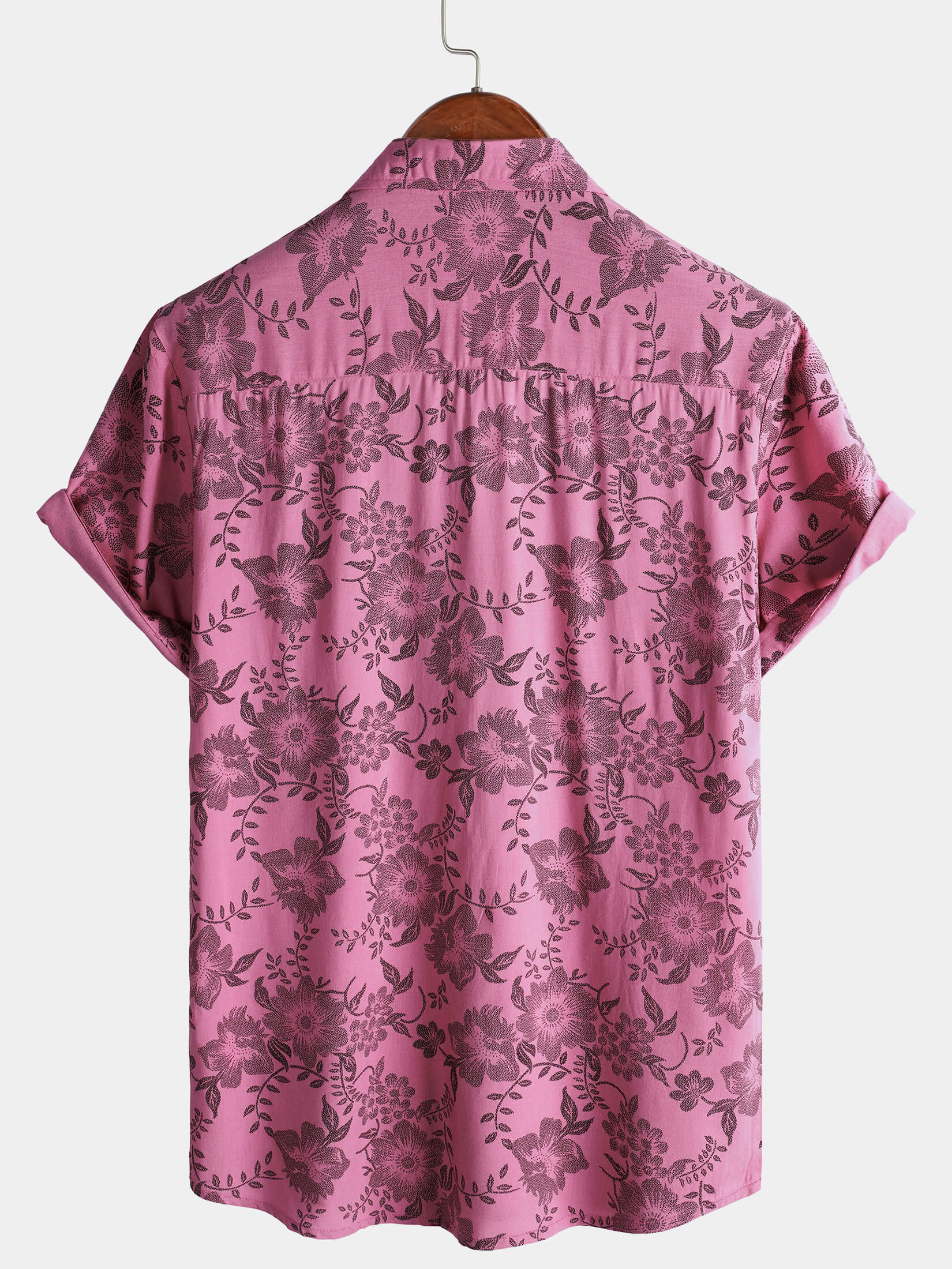Chemise hawaïenne à manches courtes et boutons respirants à imprimé floral rose pour homme