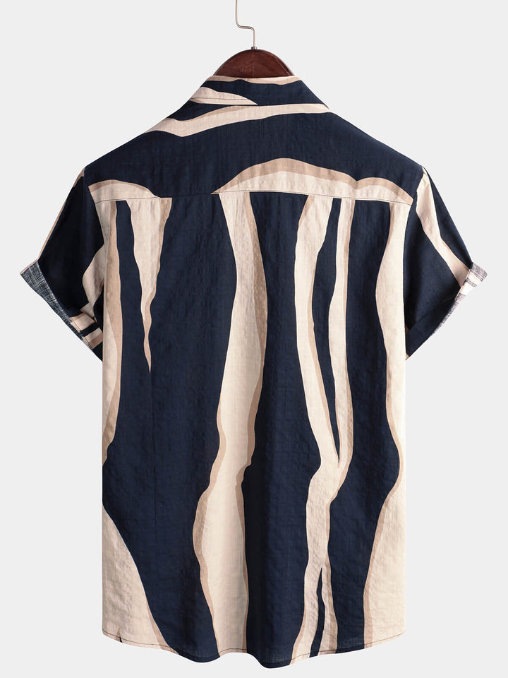 Chemise à manches courtes boutonnée bleu marine à rayures décontractées pour hommes