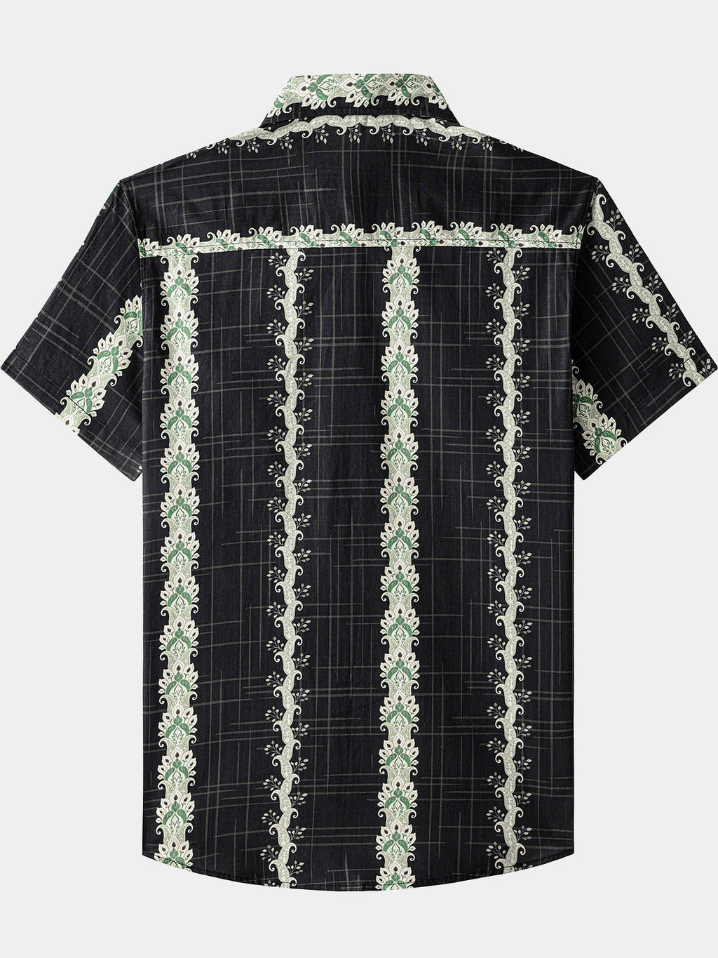 Chemise Vintage Homme Style Hawaïen Motif Botanique Rayé Coton