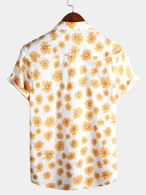 Chemise à fleurs hawaïennes tropicales en coton à imprimé marguerites pour hommes