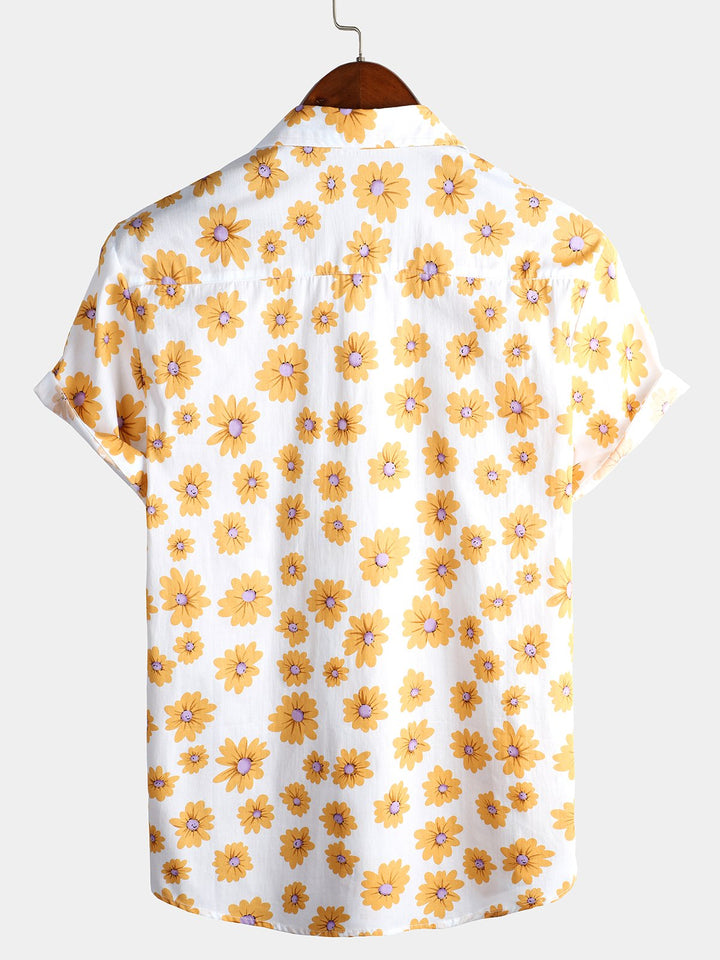 Chemise à fleurs hawaïennes tropicales en coton à imprimé marguerites pour hommes