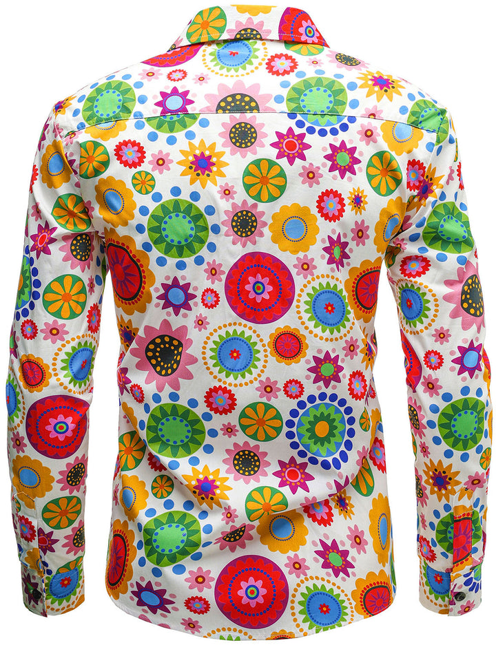 Chemise boutonnée à manches longues en coton à imprimé floral pour homme
