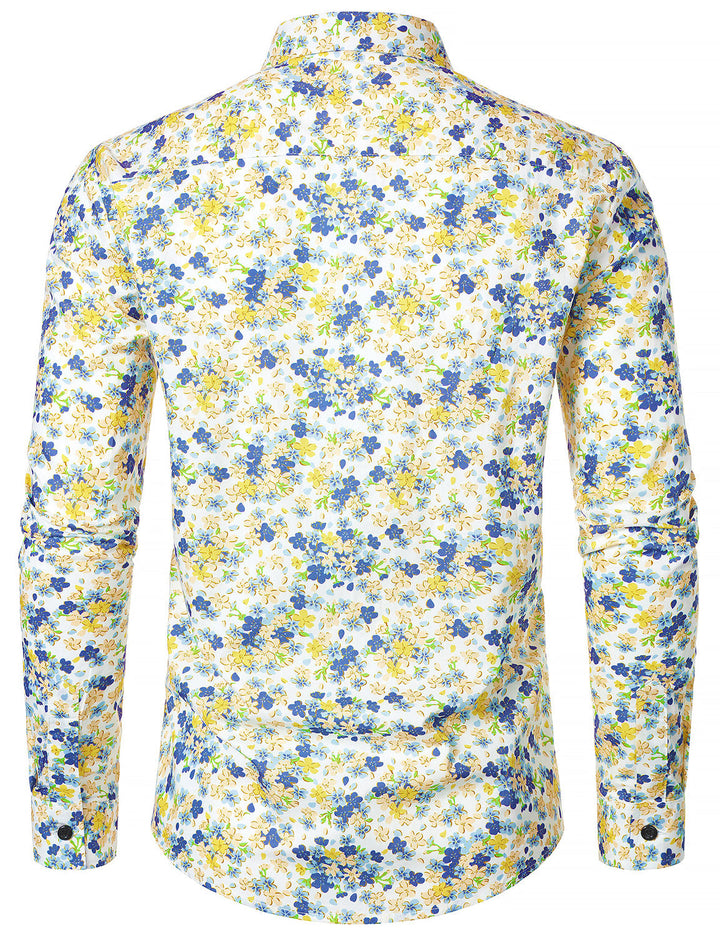 Chemise à manches longues en coton respirant blanc à imprimé floral pour homme