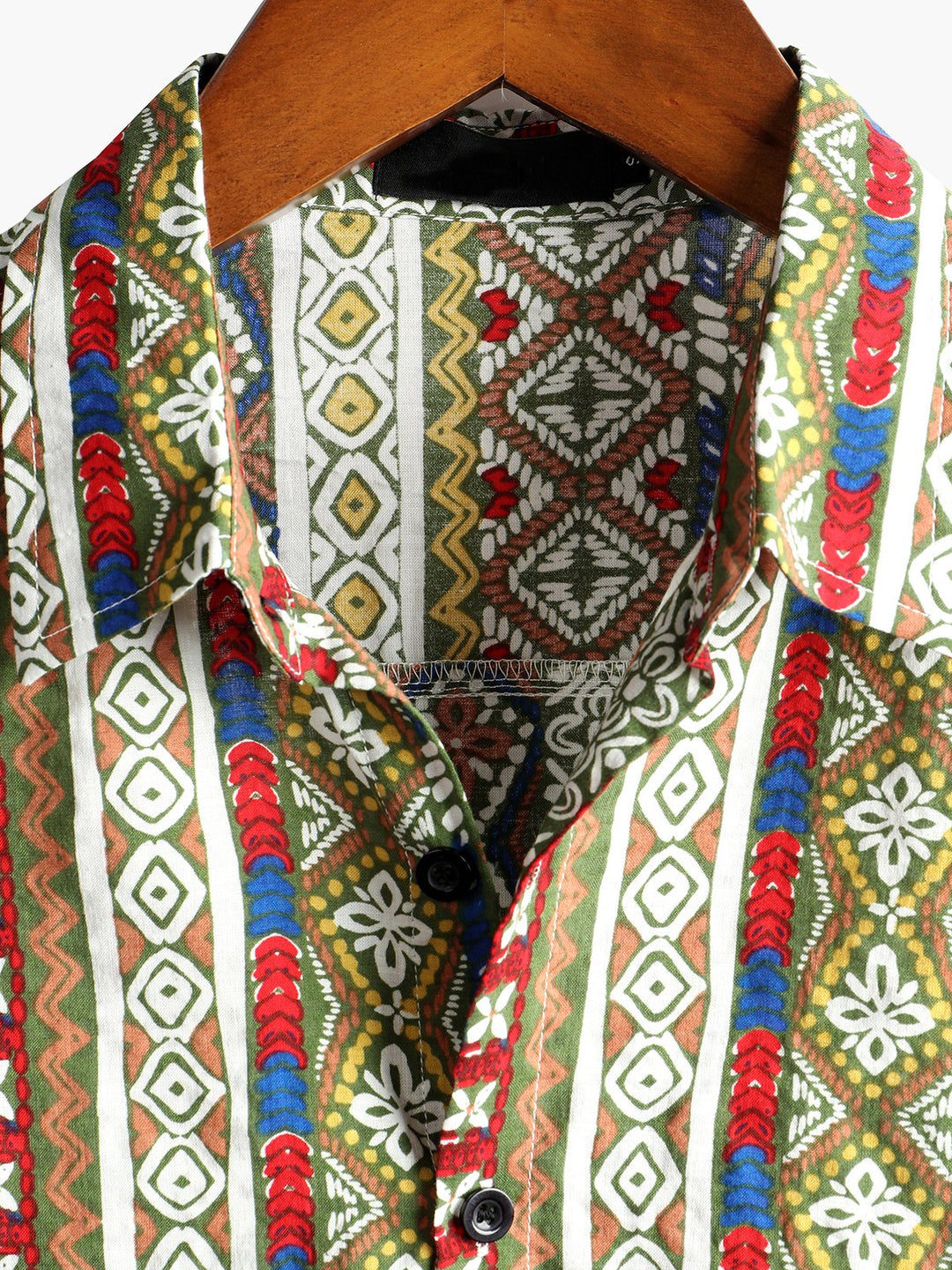 Chemise en coton à manches courtes imprimée patchwork pour homme