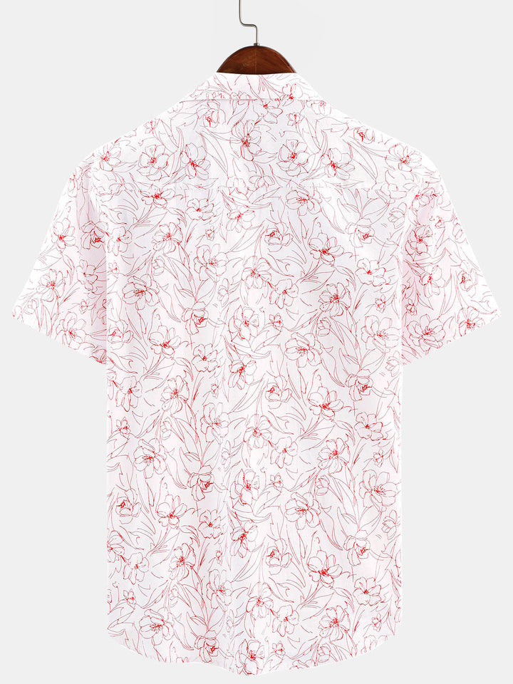 Chemise décontractée à manches courtes en coton pour hommes, imprimé Floral, été