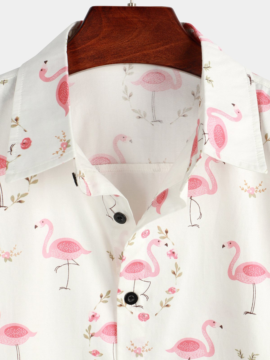 Chemise décontractée à manches courtes en coton à imprimé flamant rose pour hommes
