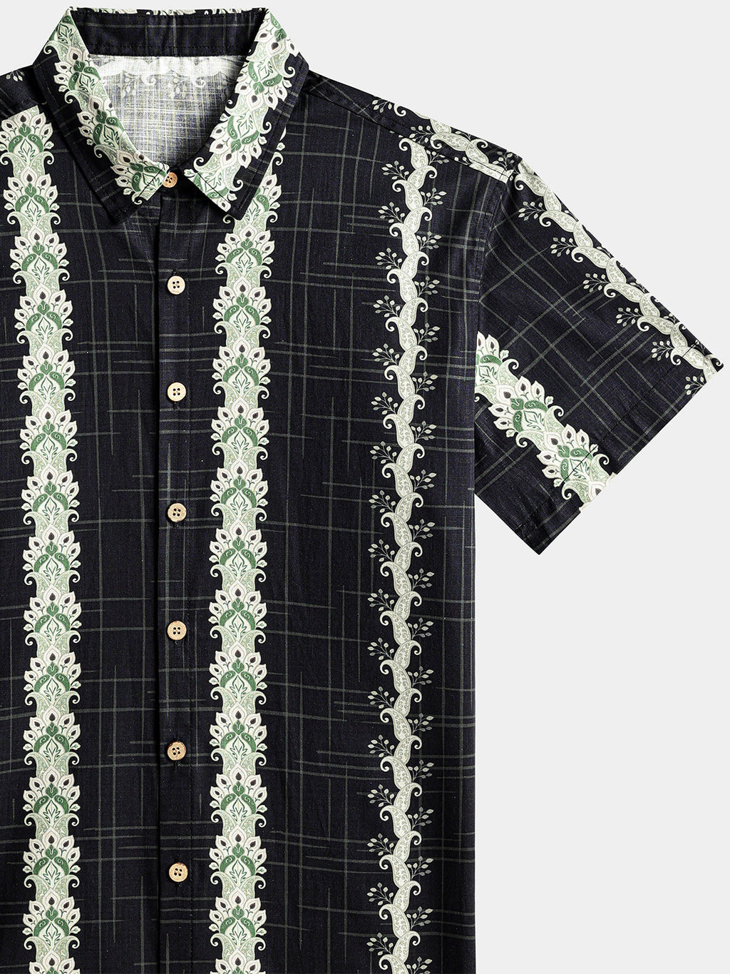 Chemise Vintage Homme Style Hawaïen Motif Botanique Rayé Coton