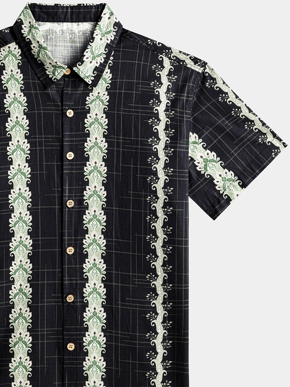 Chemise Vintage Homme Style Hawaïen Motif Botanique Rayé Coton