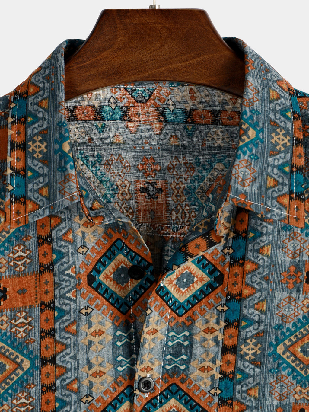 Chemise à Manches Courtes avec Boutons et Imprimé Aztèque des Années 70