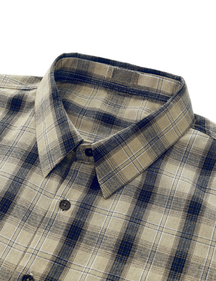 Chemise à manches longues à carreaux décontractée pour hommes avec poche rétro