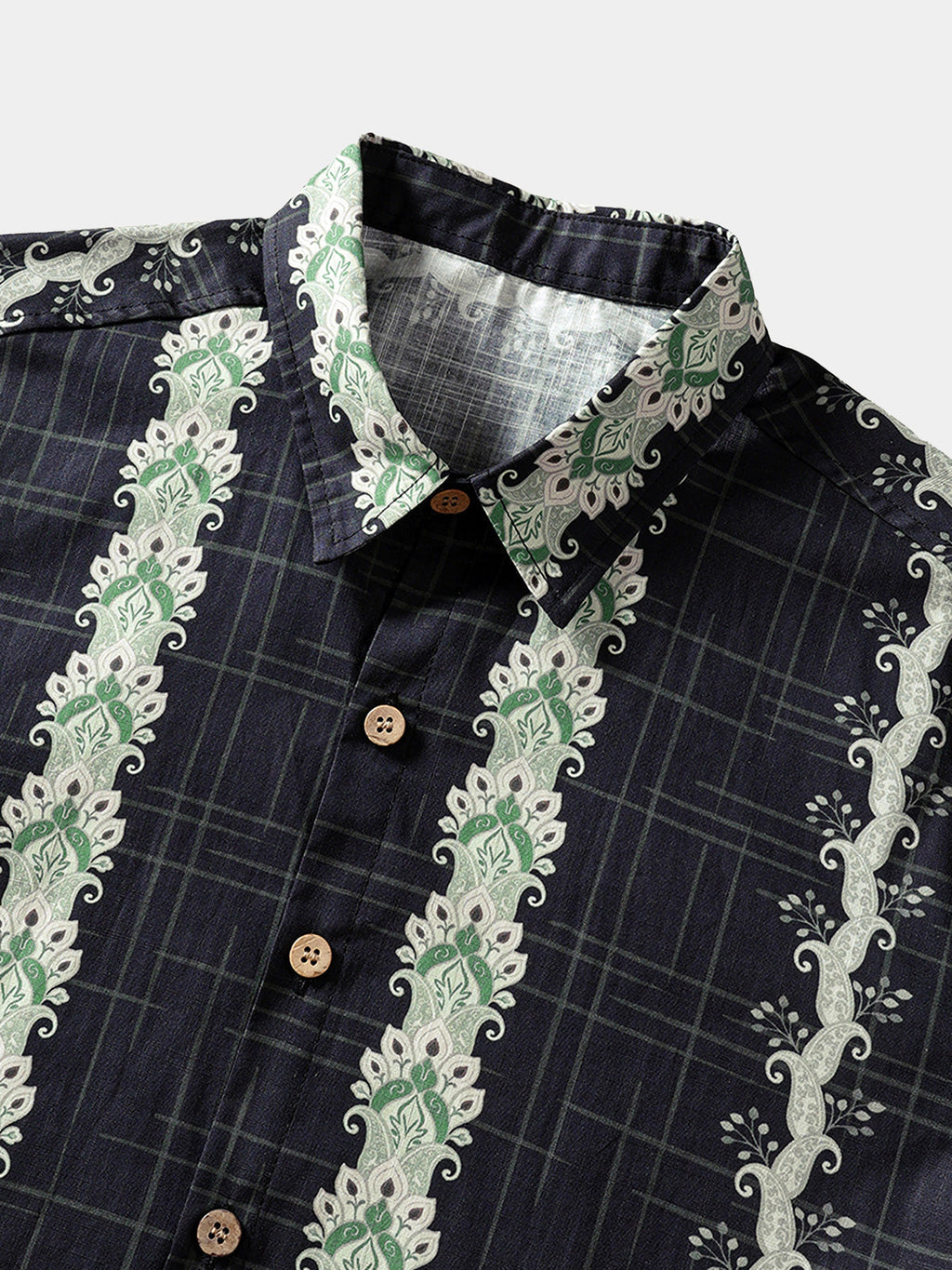 Chemise Vintage Homme Style Hawaïen Motif Botanique Rayé Coton