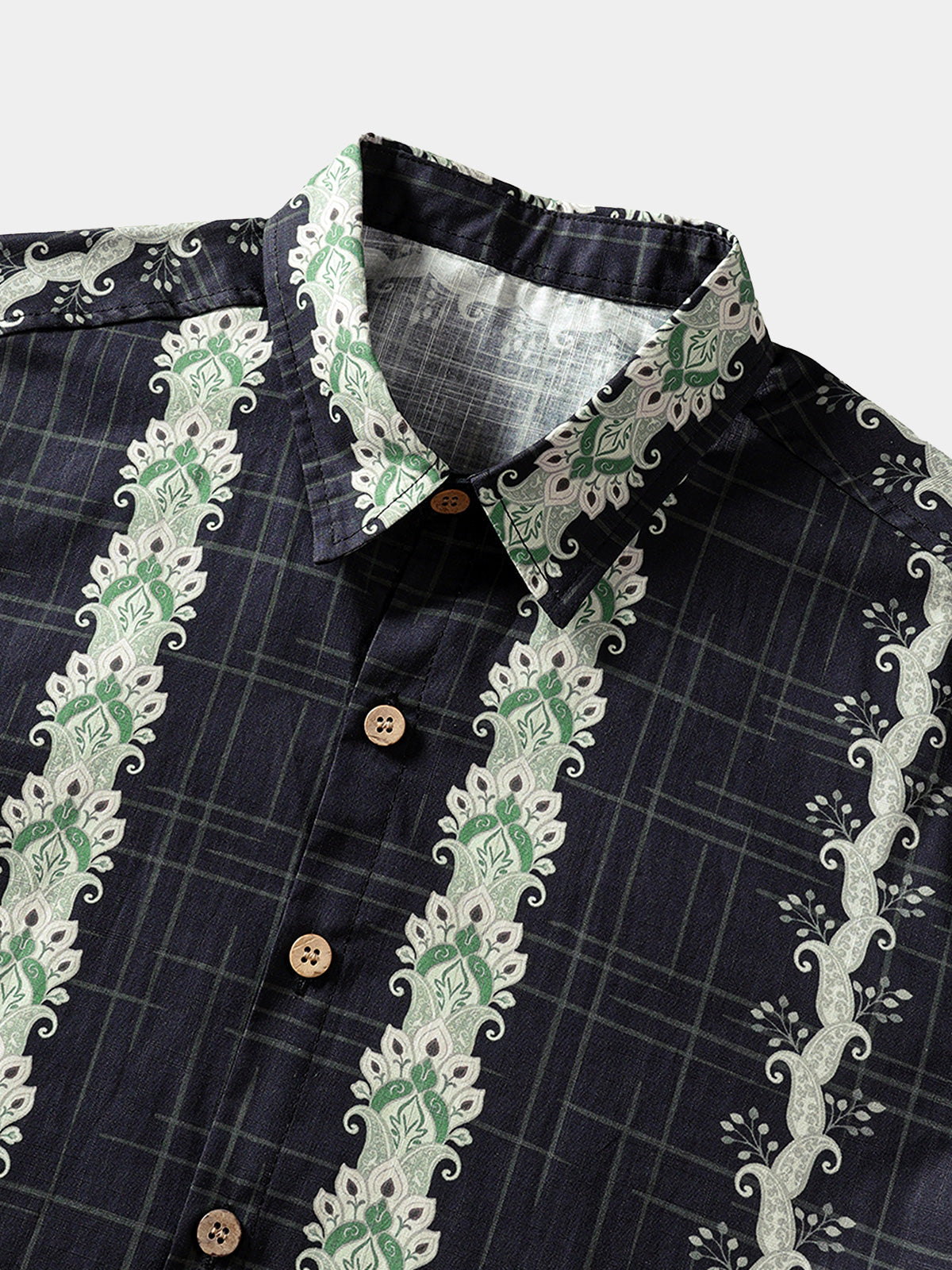 Chemise Vintage Homme Style Hawaïen Motif Botanique Rayé Coton