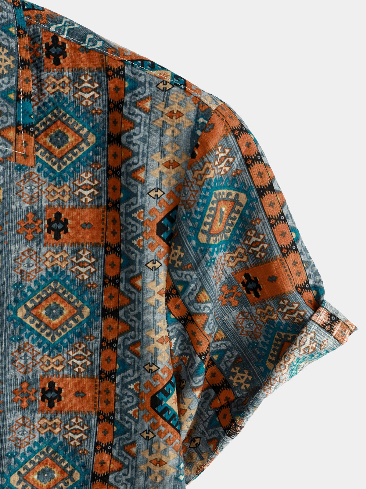 Chemise à Manches Courtes avec Boutons et Imprimé Aztèque des Années 70