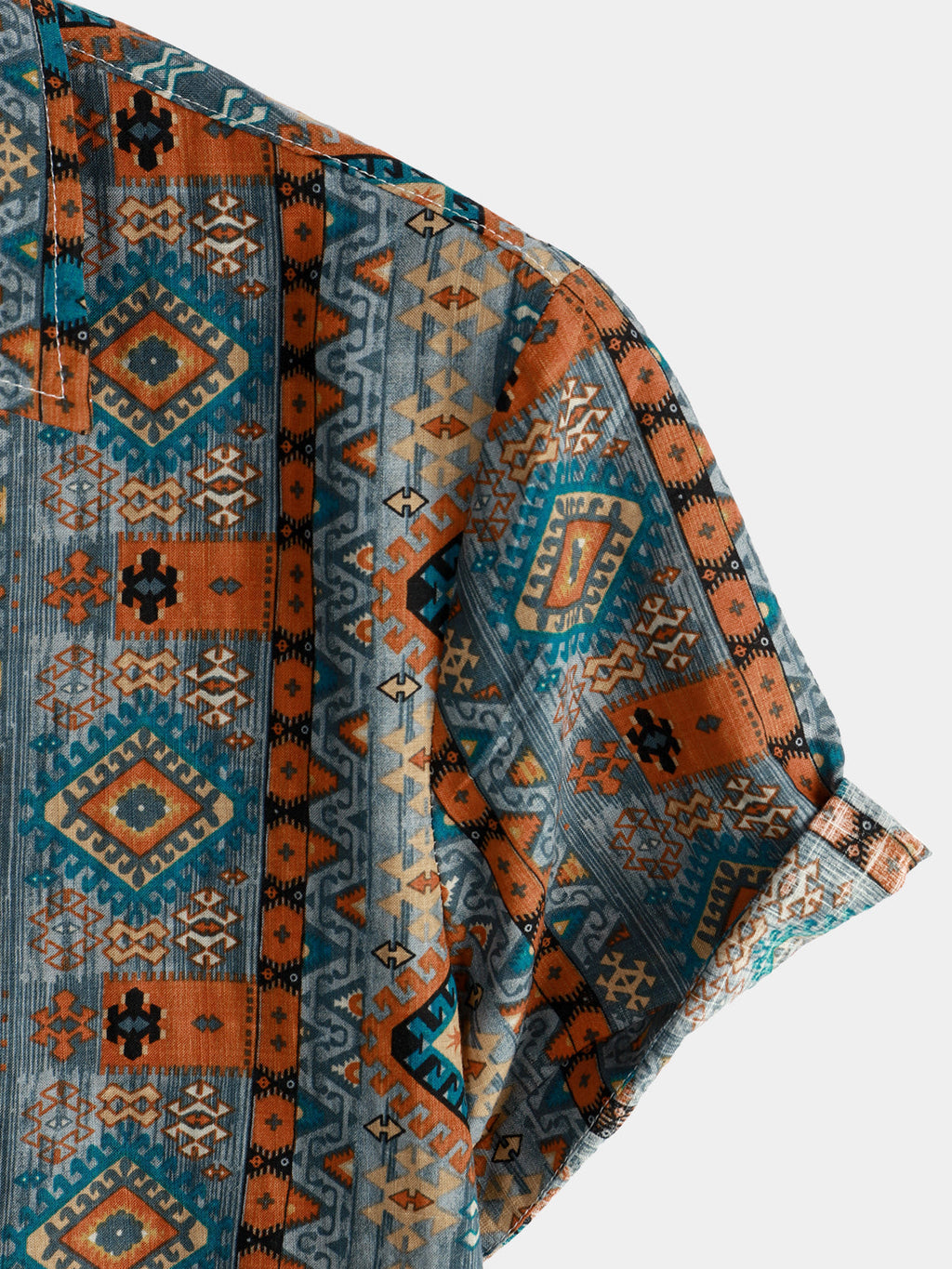 Chemise Homme Rétro Années 70 Patchwork Vintage Manches Courtes Boutonnée