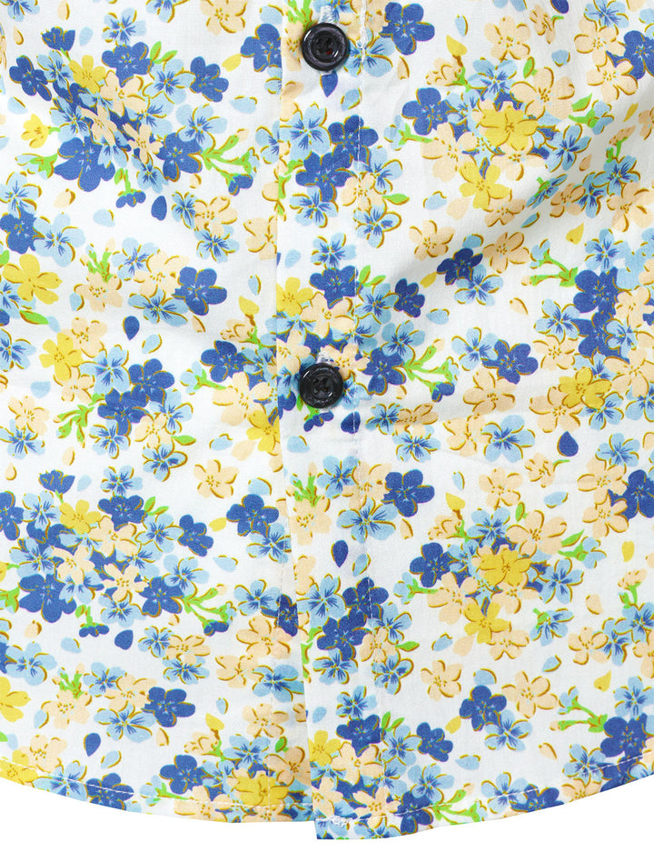 Chemise à manches longues en coton respirant blanc à imprimé floral pour homme