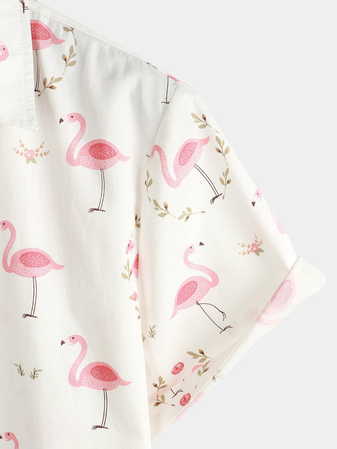 Chemise décontractée à manches courtes en coton à imprimé flamant rose pour hommes