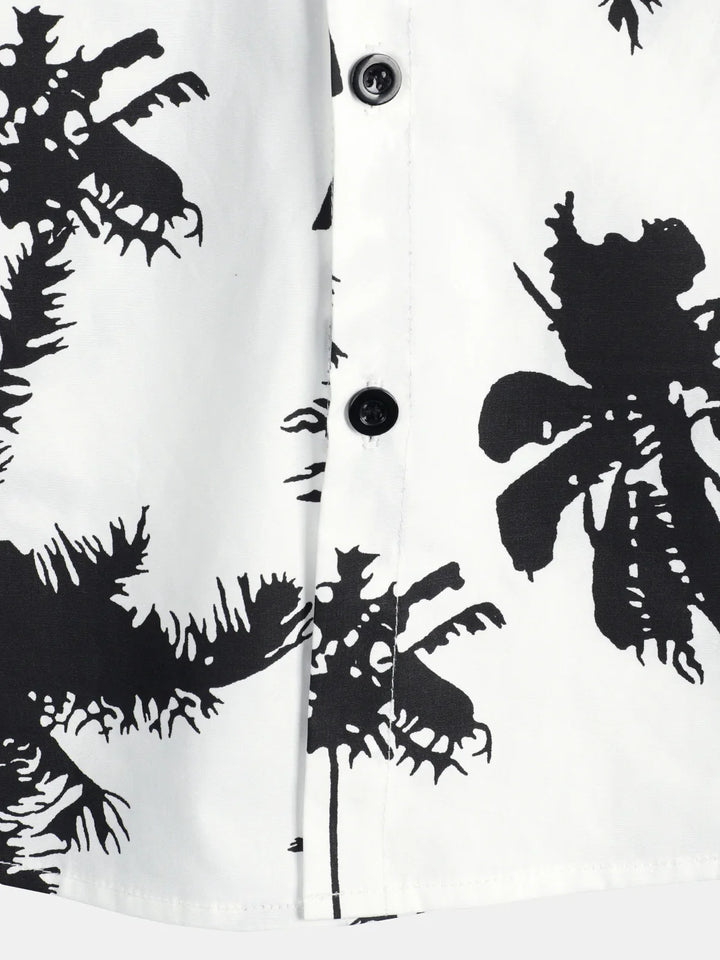 Chemise hawaïenne à manches courtes en coton blanc à imprimé palmiers tropicaux pour hommes
