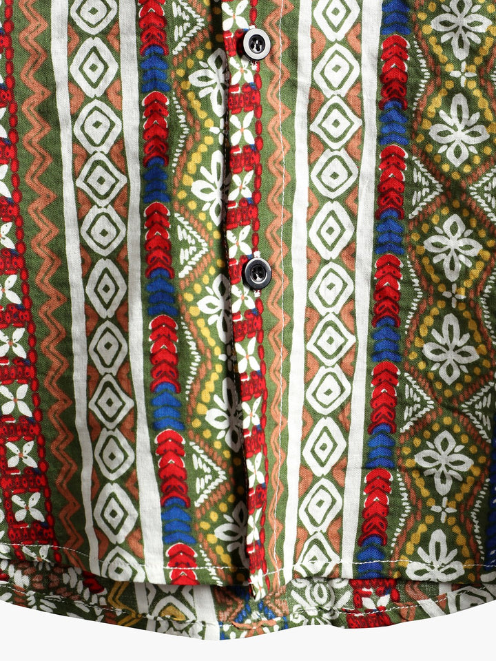 Chemise en coton à manches courtes imprimée patchwork pour homme