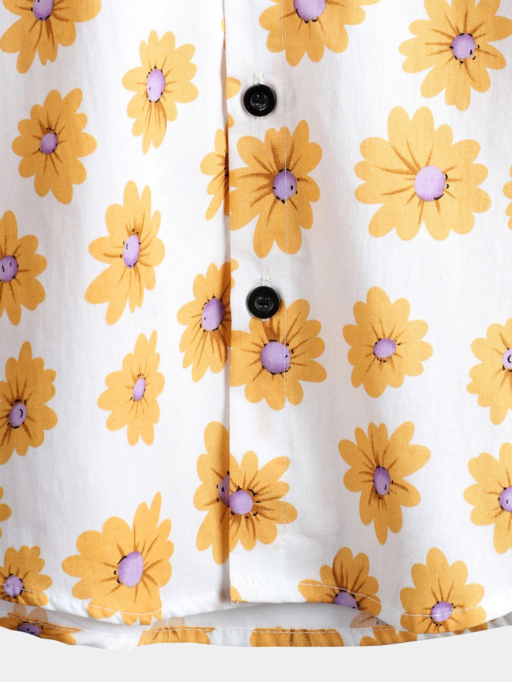 Chemise à fleurs hawaïennes tropicales en coton à imprimé marguerites pour hommes