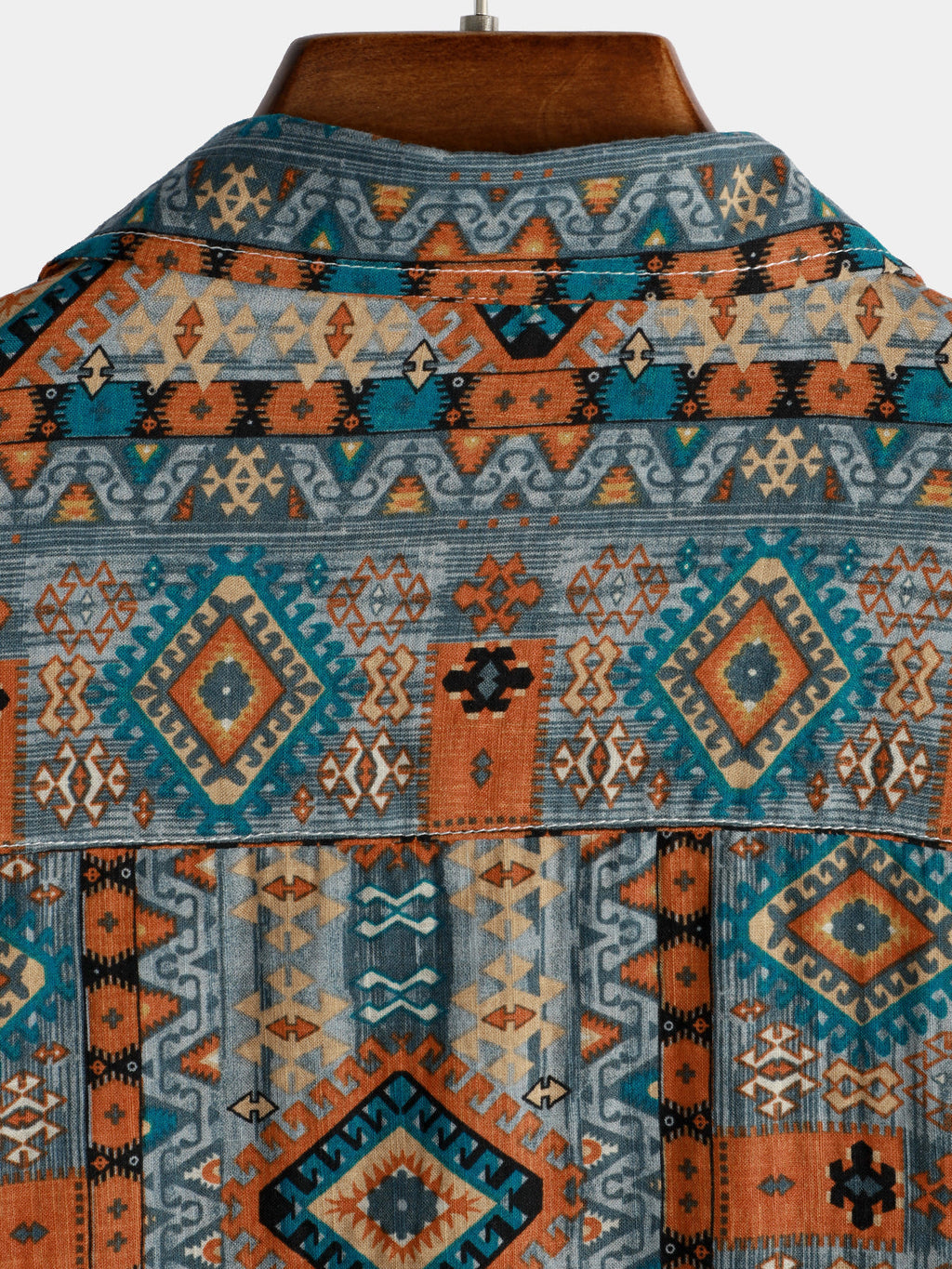 Chemise à Manches Courtes avec Boutons et Imprimé Aztèque des Années 70