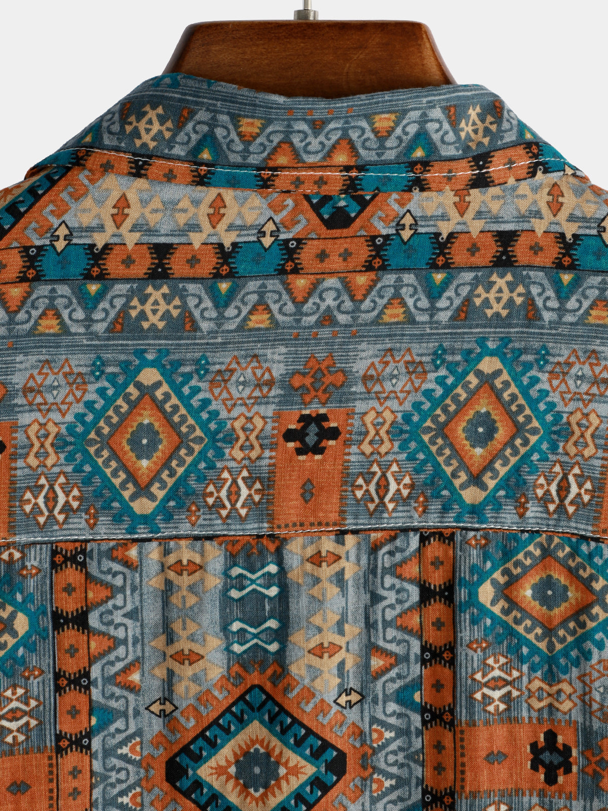 Chemise à Manches Courtes avec Boutons et Imprimé Aztèque des Années 70