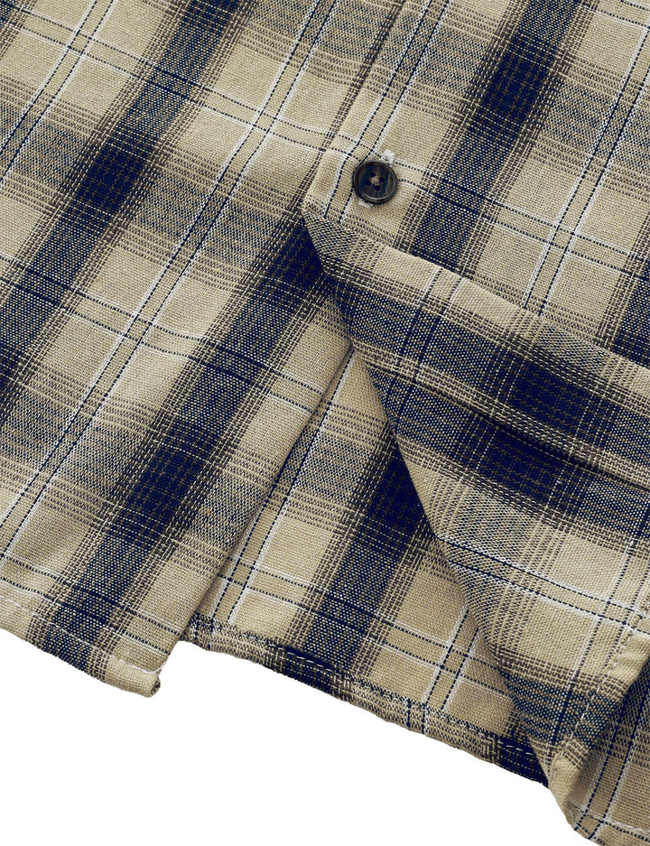 Chemise à manches longues à carreaux décontractée pour hommes avec poche rétro