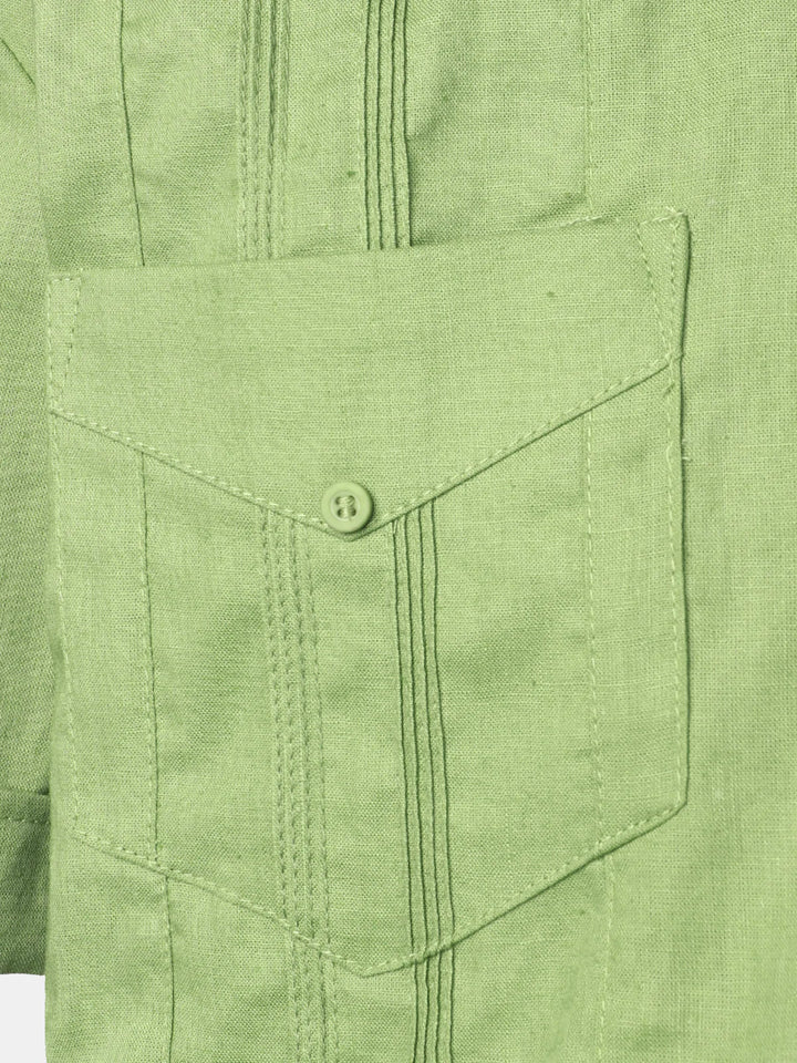 Chemise décontractée à manches courtes pour homme avec poche en lin cubain Guayabera Summer Camp