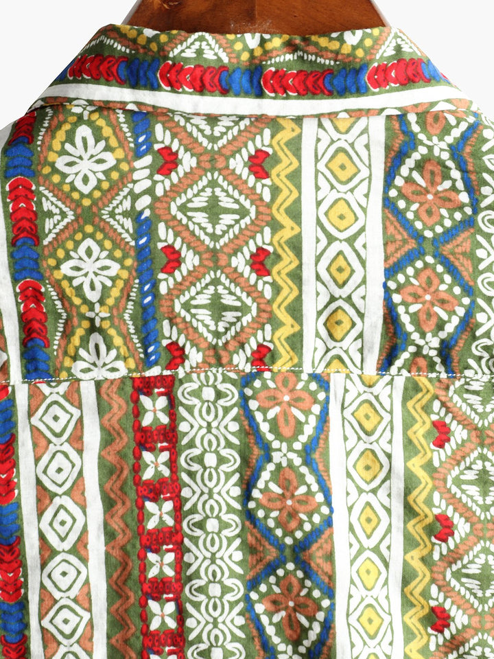 Chemise en coton à manches courtes imprimée patchwork pour homme
