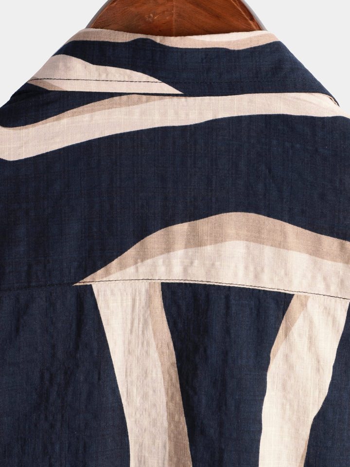 Chemise à manches courtes boutonnée bleu marine à rayures décontractées pour hommes