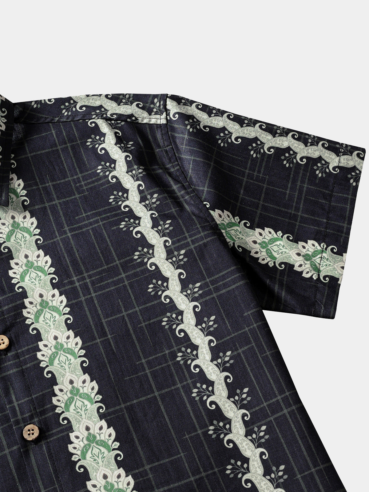 Chemise Vintage Homme Style Hawaïen Motif Botanique Rayé Coton
