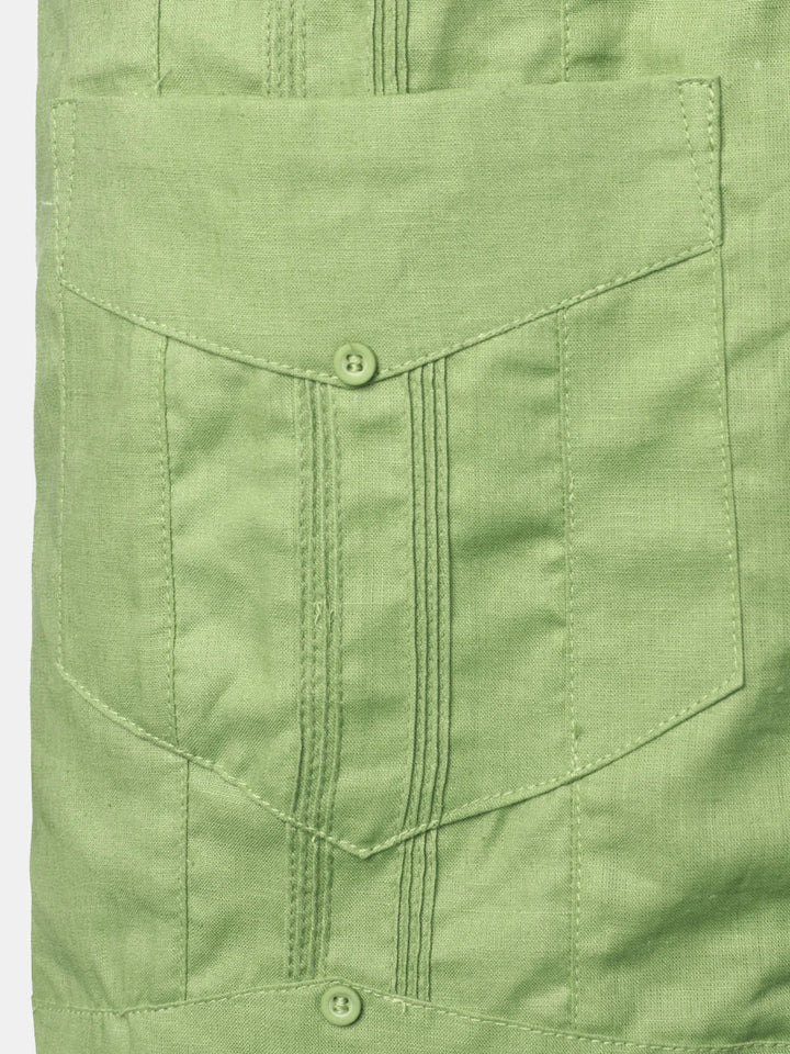 Chemise décontractée à manches courtes pour homme avec poche en lin cubain Guayabera Summer Camp