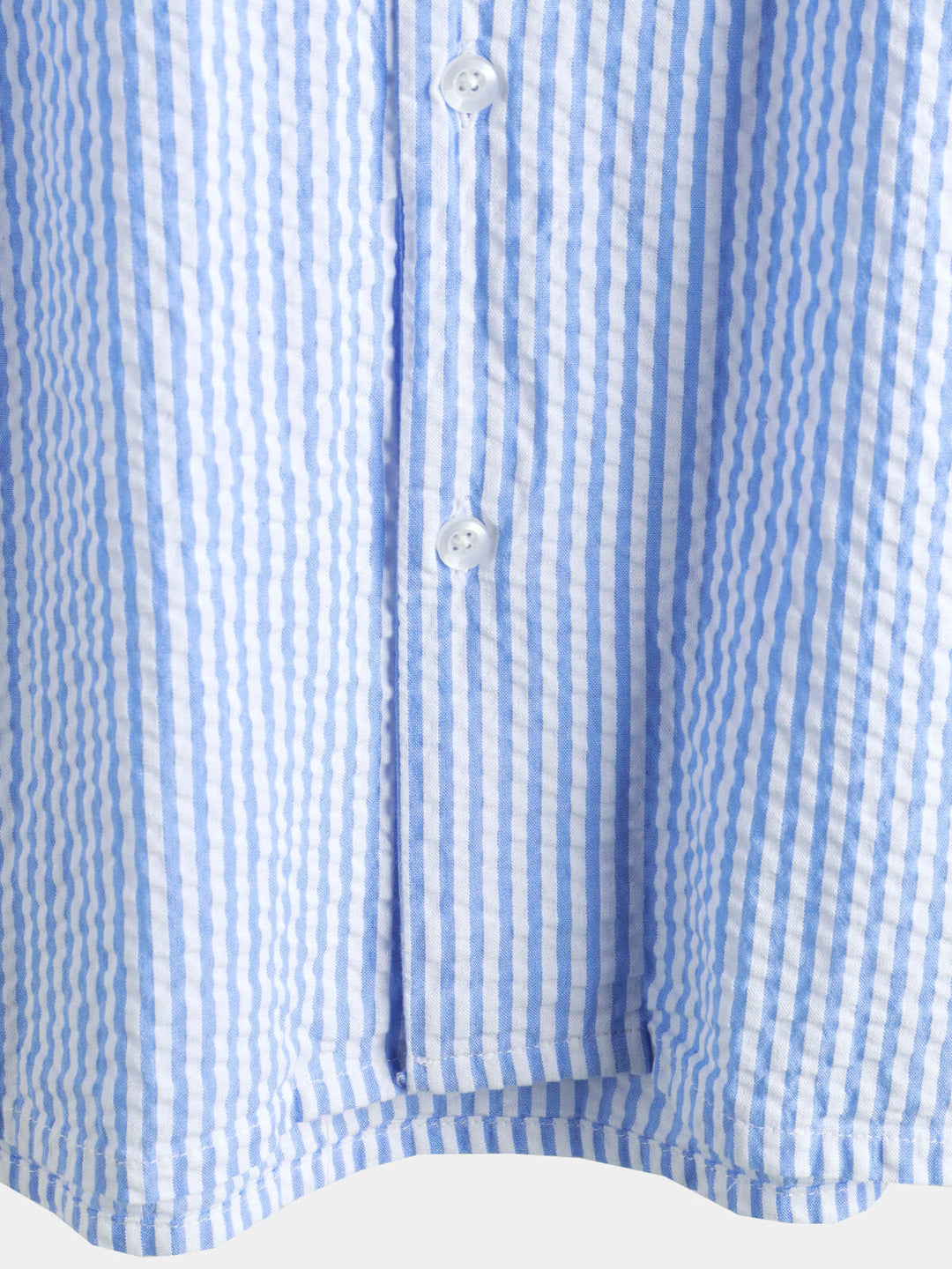 Coton Bleu Rayé Homme Bouton d’été Haut Col Cubain Camp Chemise de plage à manches courtes