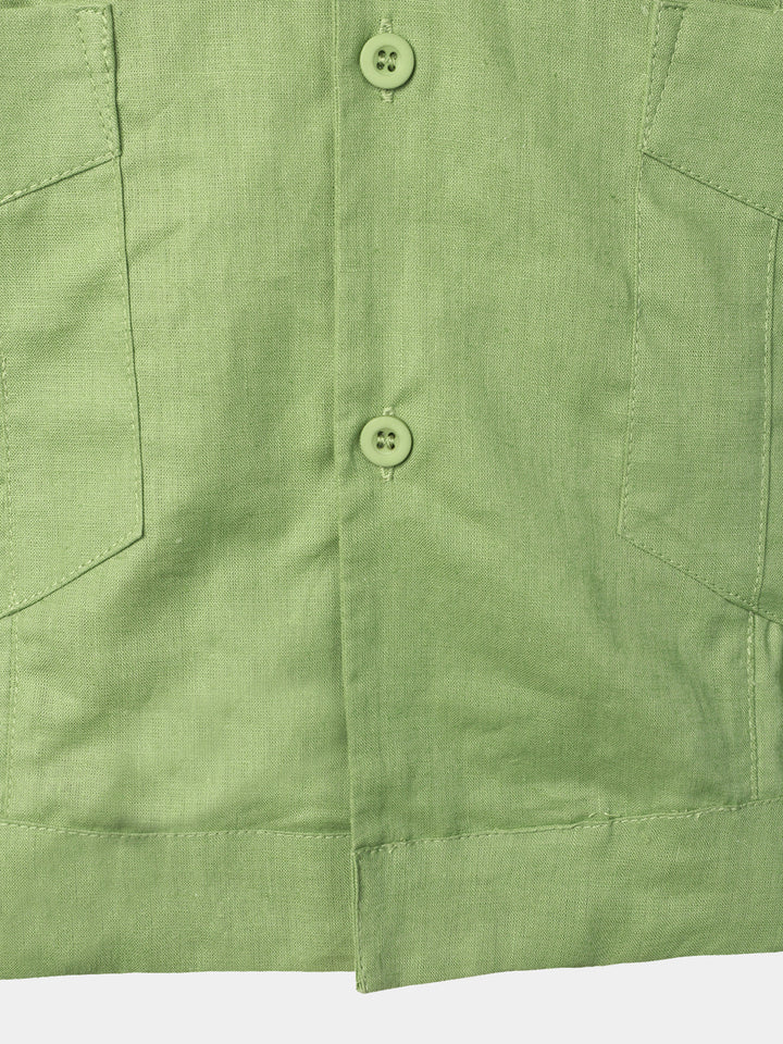 Chemise décontractée à manches courtes pour homme avec poche en lin cubain Guayabera Summer Camp