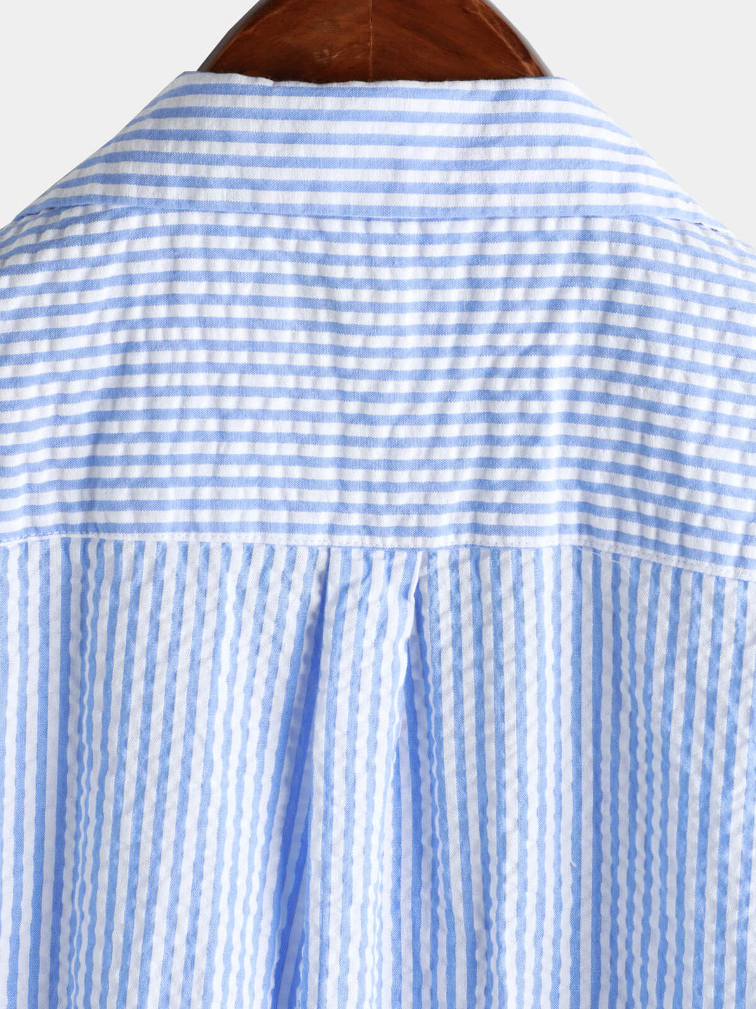 Coton Bleu Rayé Homme Bouton d’été Haut Col Cubain Camp Chemise de plage à manches courtes
