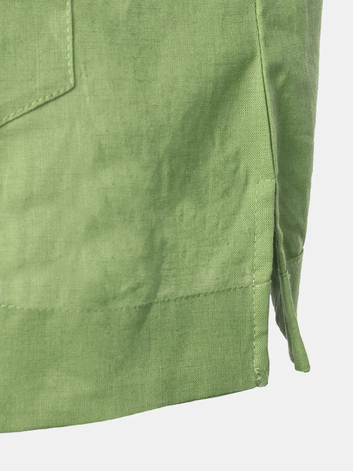 Chemise décontractée à manches courtes pour homme avec poche en lin cubain Guayabera Summer Camp