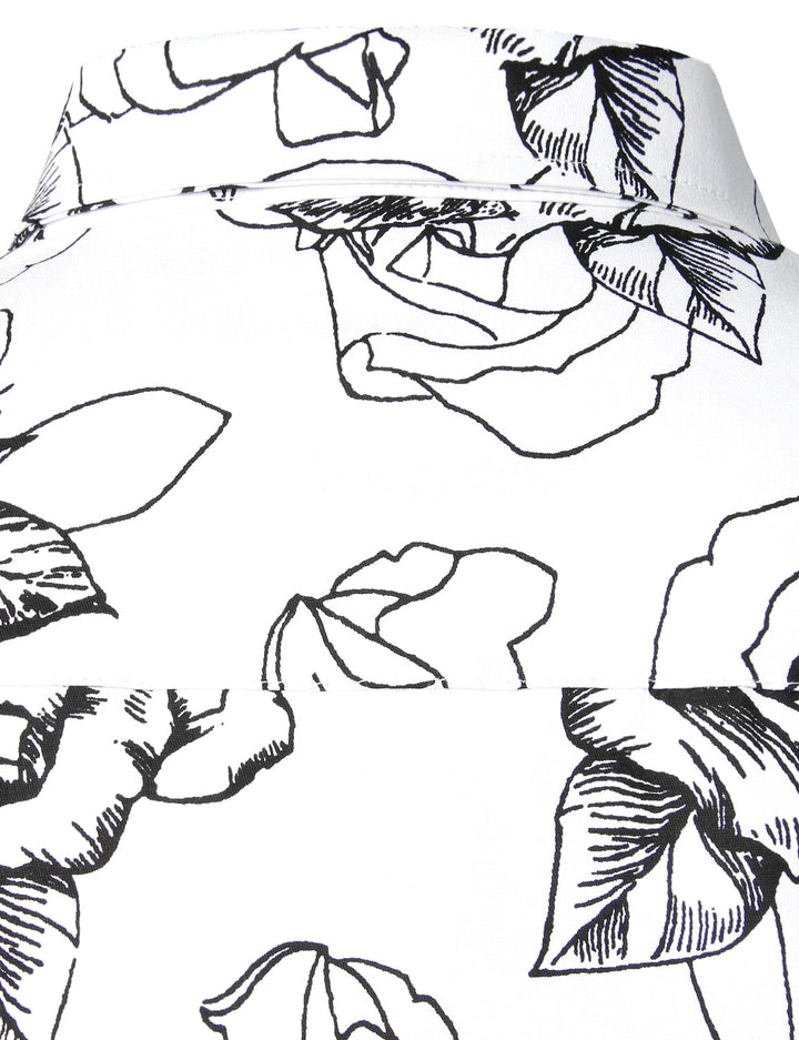 Chemise décontractée boutonnée à manches longues en coton à fleurs pour hommes