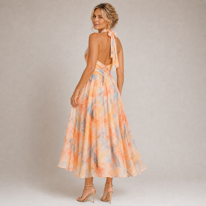 Aurora - Robe avec Décolleté en Aquarelle Élégante