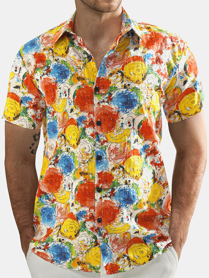 Chemise hawaïenne décontractée à manches courtes et motif floral pour homme