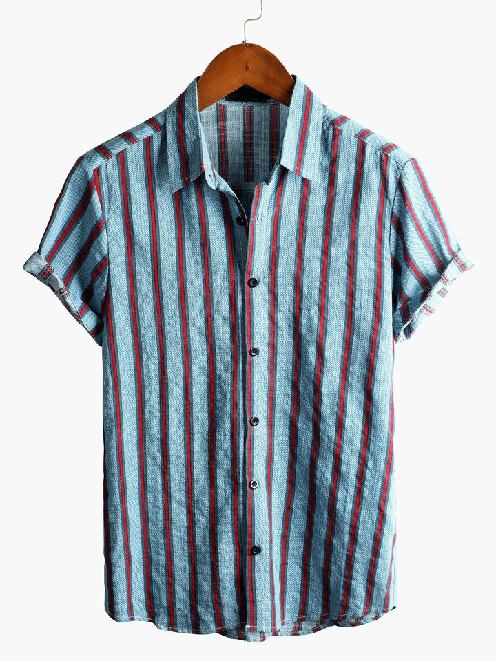 Chemise imprimée rayée à manches courtes pour hommes