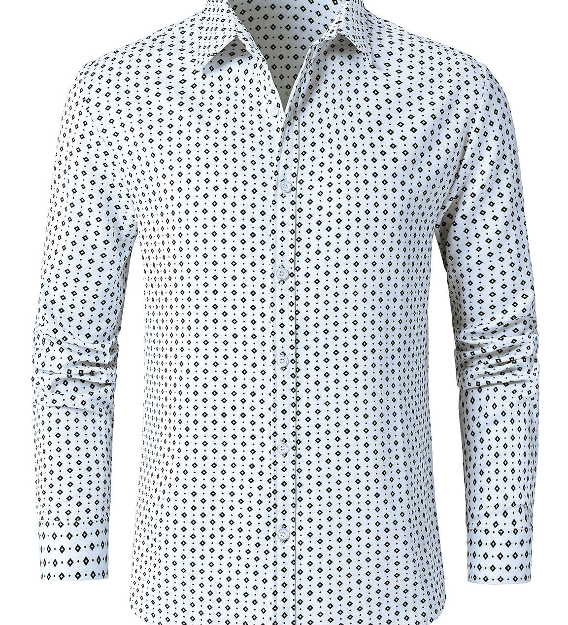 Chemise blanche à manches longues et imprimé géométrique rétro pour homme