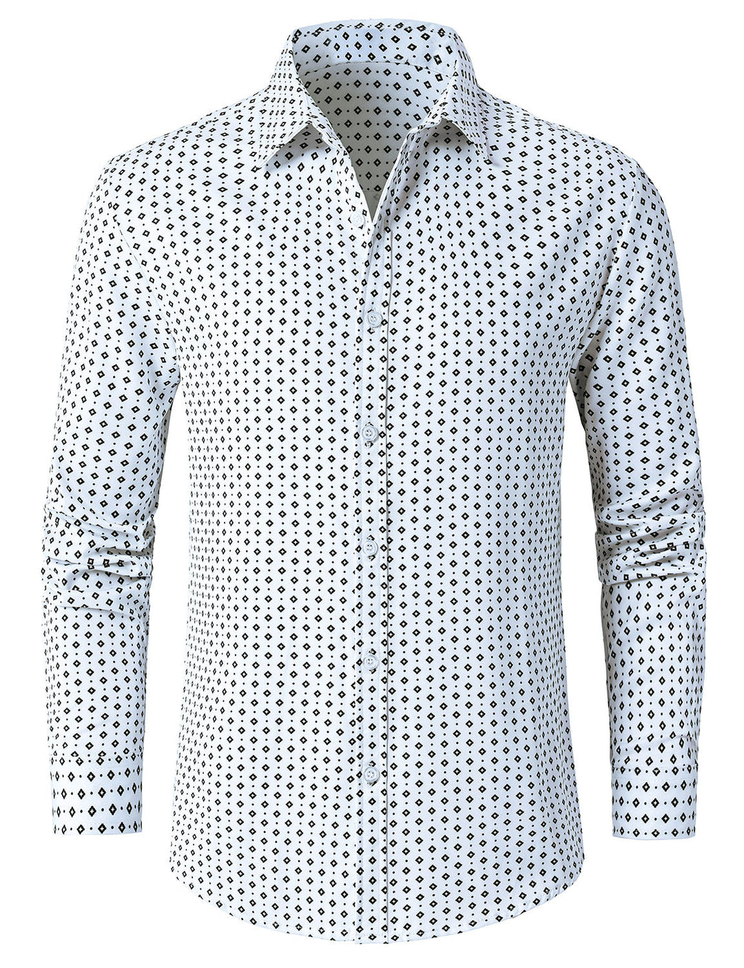 Chemise blanche à manches longues et imprimé géométrique rétro pour homme